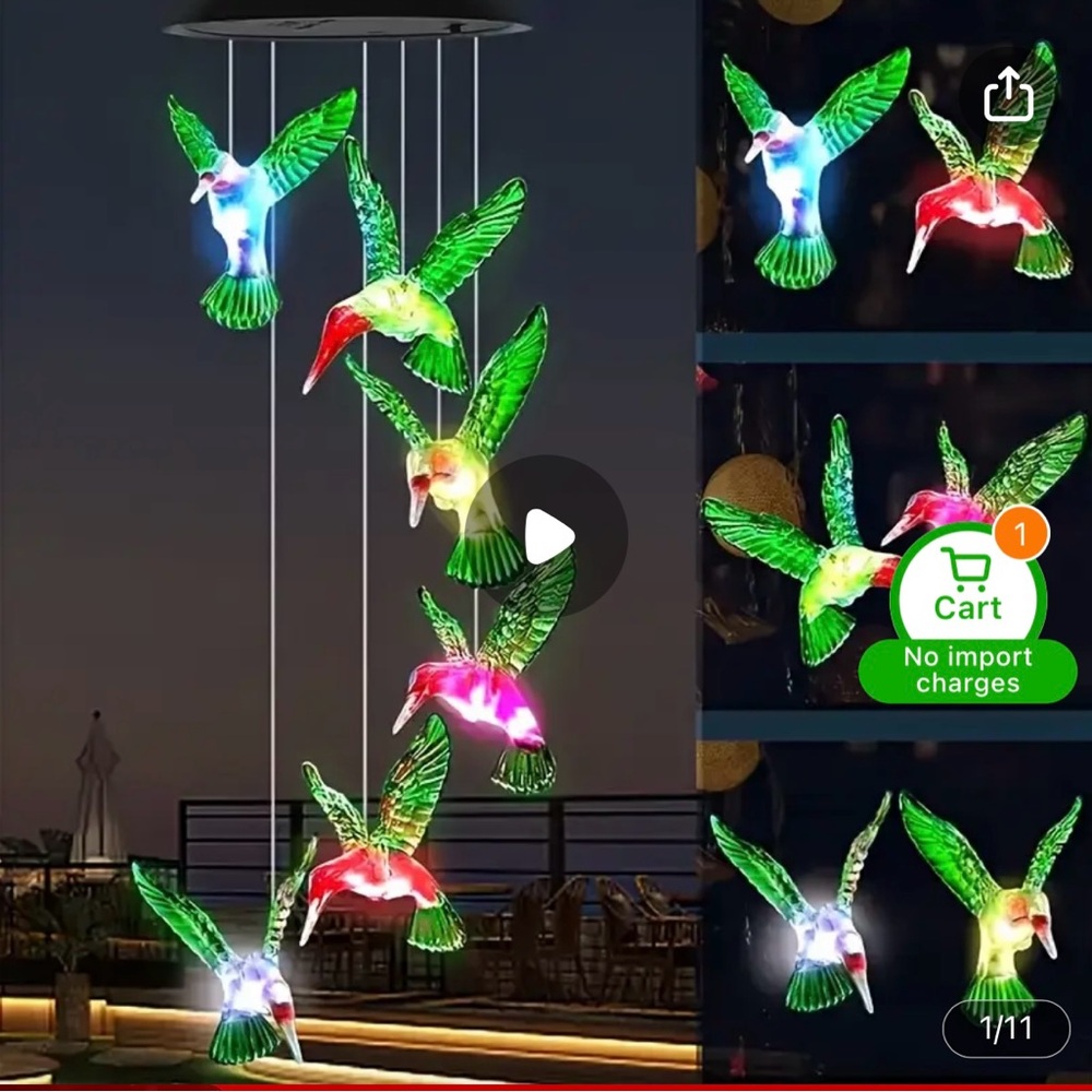 Colorful LED Hummingbird Wind Chime